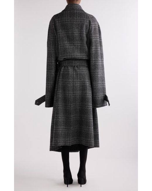 Balenciaga Black Check Oversize Wool Belted Coat