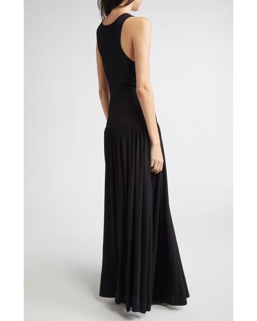 Loulou de Saison Black Jada Drop Waist Jersey Maxi Dress