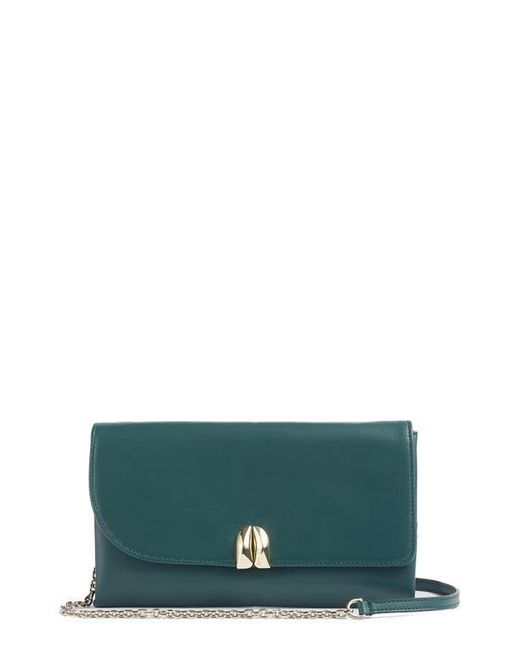 L.K.Bennett Green Aria Curve Flap Suede Clutch