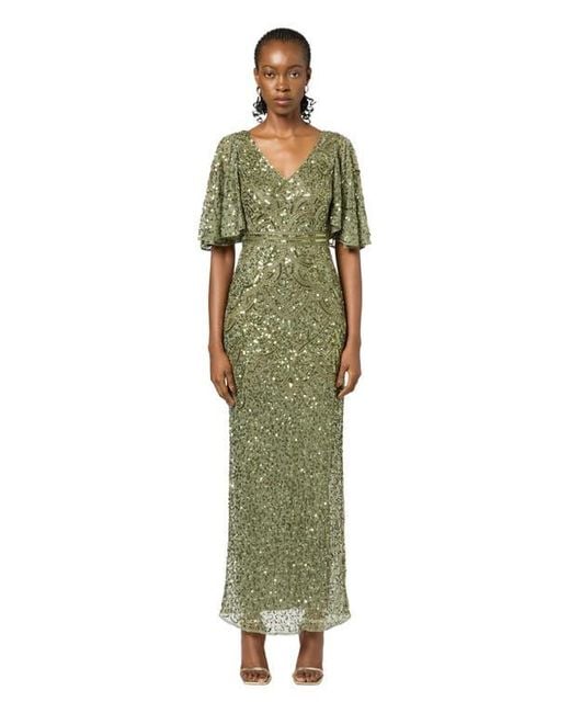 long sleeve green ribbed dress All Over Beaded Fringe Maxi Dress - Olive main image 0