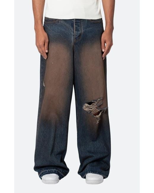 MNML Baggy Rave Ripped Wide Leg Jeans in Blue for Men | Lyst
