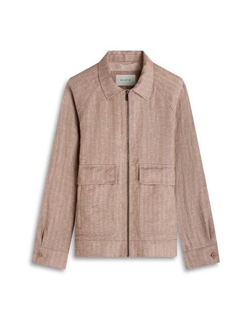 Bugatchi Brown Linen Bomber Jacket for men