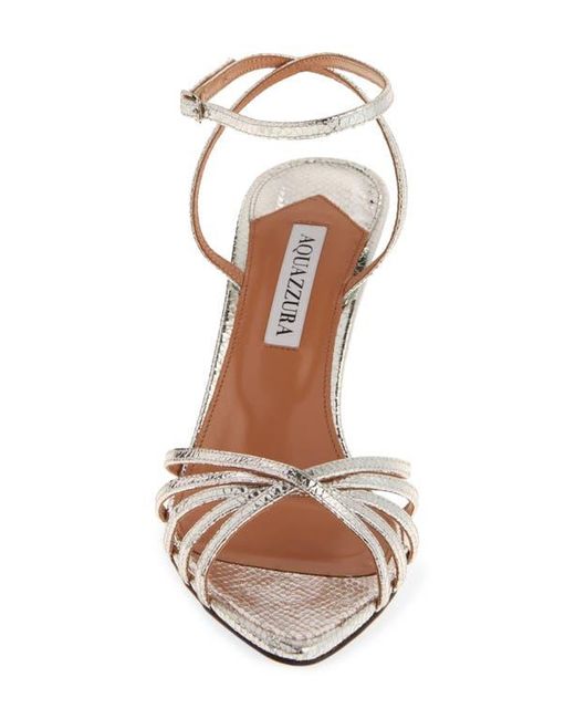 Aquazzura White Tell Me Snakeskin Embossed Sandal