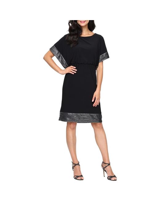 white christmas dresses SL Fashions Women's Tiered Rhinestone Capelet Dress - Black main image 1