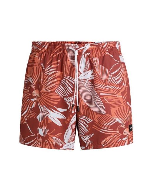 Boss Red Piranha Floral Swim Trunks for men