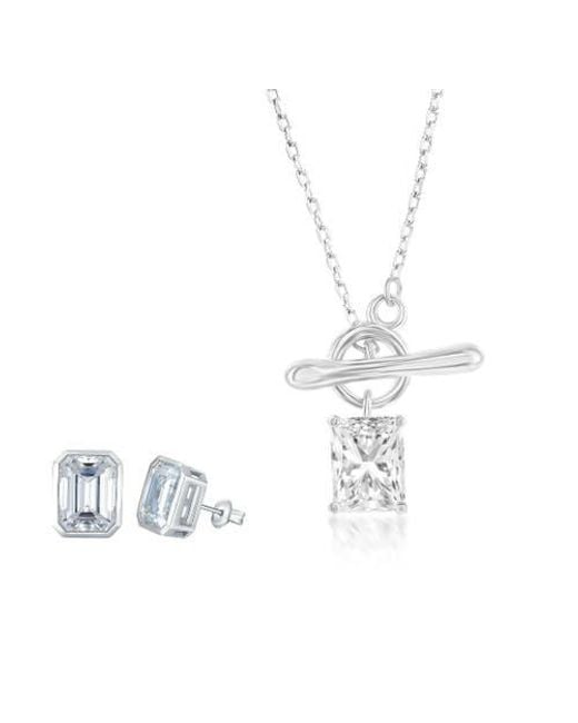Donatello Gian White Toggle Necklace And Studs Set