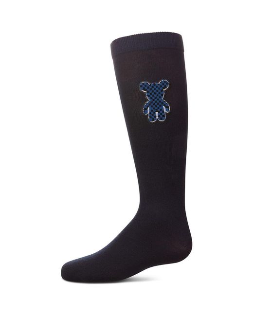 Memoi Black Boxed Bear Patch Knee High Socks