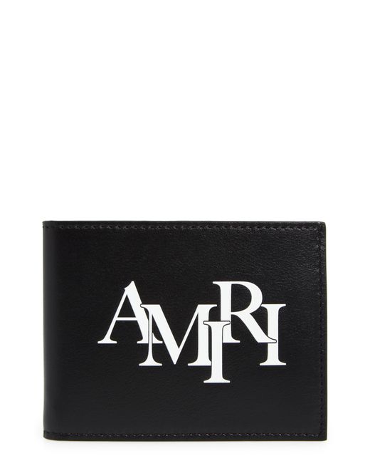 Amiri Black staggered Logo Leather Bifold Wallet for men