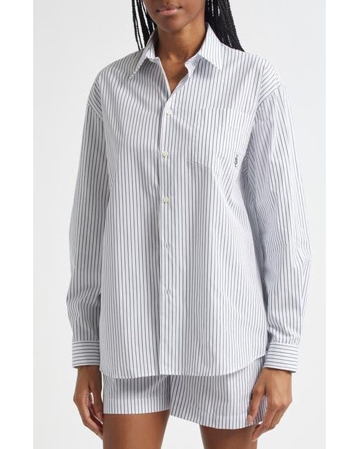 Sporty & Rich Gray Src Stripe Oversize Cotton Poplin Button-Up Shirt