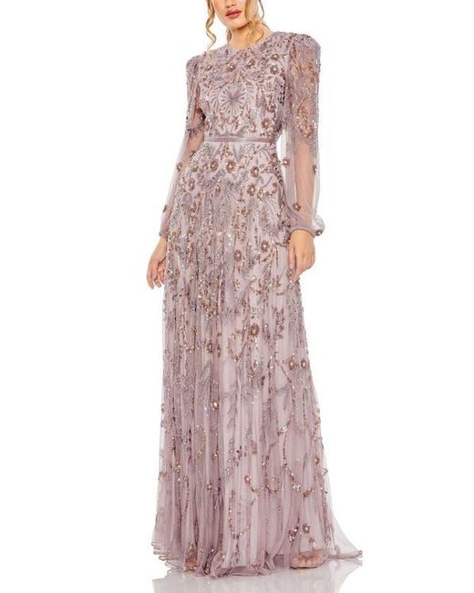 Mac Duggal Purple Puff Sleeve Embellished A-Line Gown
