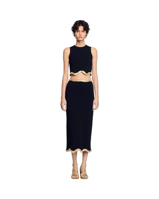 Sandro Blue Cropped Sweater With Chain Detail