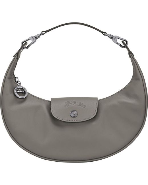 Longchamp Gray Le Pliage Xtra Round Leather Top Handle Bag