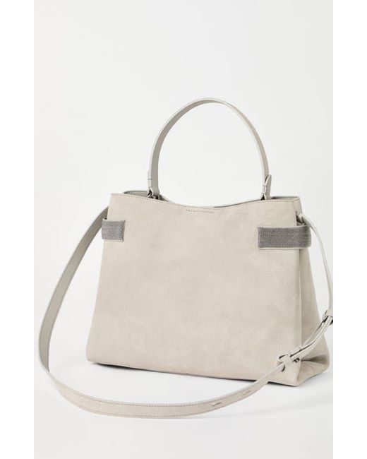 Brunello Cucinelli Gray Suede Top-Handle Essence Bag