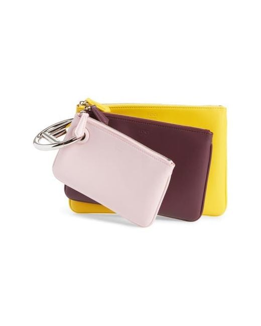 Fendi Triplette Set Of Three Leather Pouches in Pink Lyst