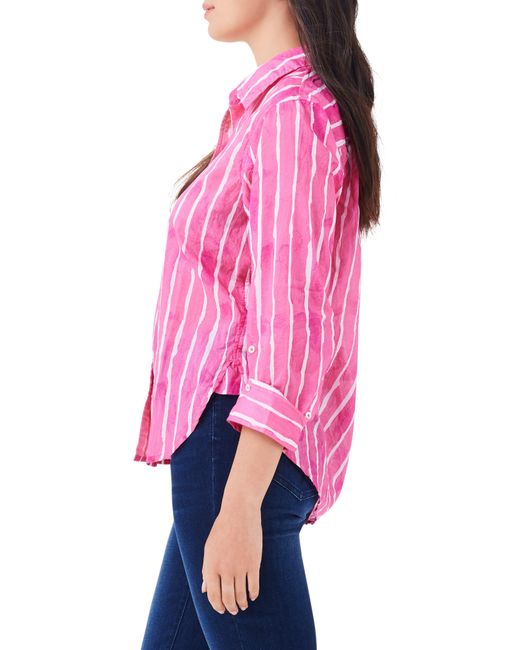NIC+ZOE Pink Nic+zoe Watercolor Stripe Girlfriend Cotton Button-up Shirt