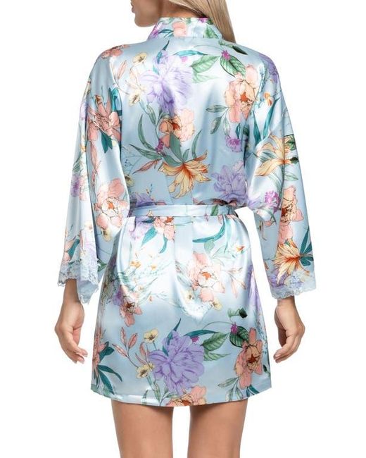 In Bloom Blue Josie Lace Trim Stretch Satin Robe
