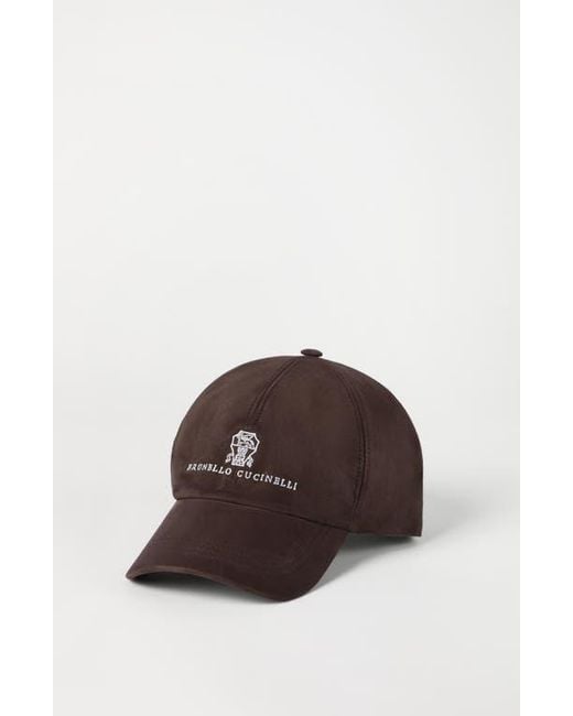 Brunello Cucinelli Brown Suede Baseball Cap for men