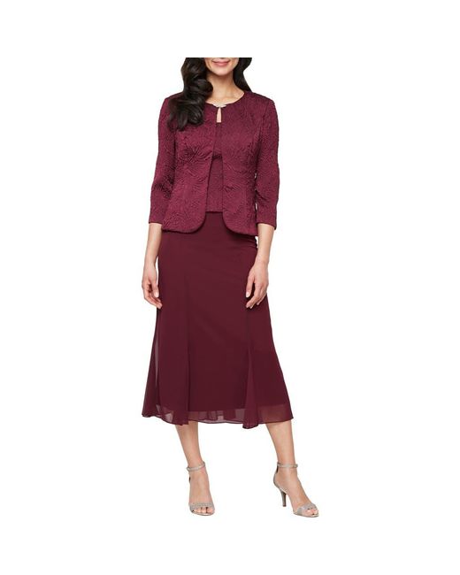 Alex Evenings Textured Jacquard Mock Two-Piece Cocktail Dress With Jacket