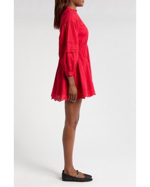 Damson Madder Red Clancy Lace & Eyelet Long Sleeve Organic Cotton Minidress