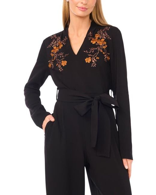 Ted Baker Black Floral Embroidered Long Sleeve Wide Leg Jumpsuit
