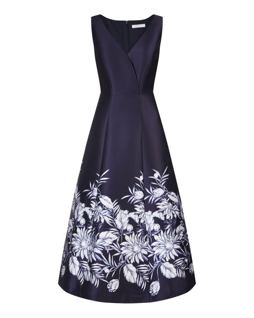 Kay Unger Blue Hattie Floral A-line Cocktail Dress