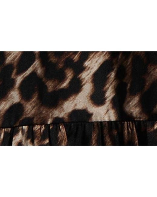 Anne Klein Brown Leopard Tie Waist Long Sleeve Shirtdress