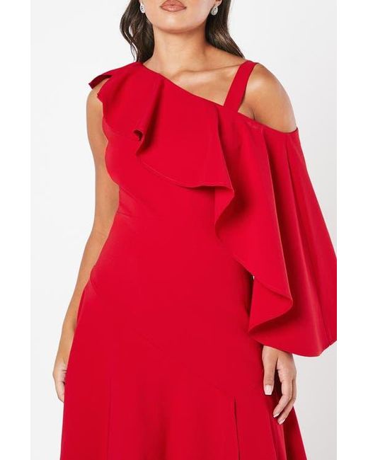 Coast Red One Shoulder Ruffle Crepe Midi Dress