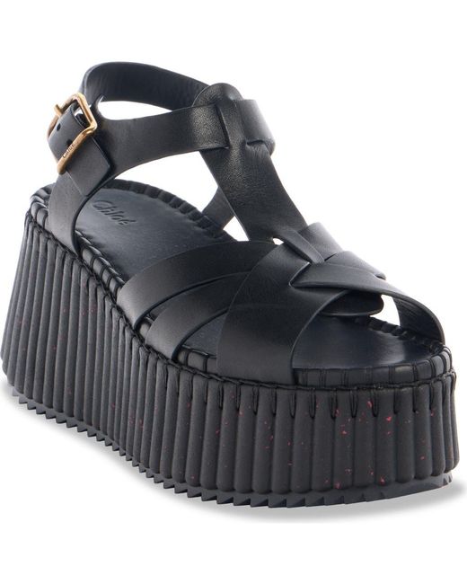 Chloé Black Nama Wedge Platform Sandal