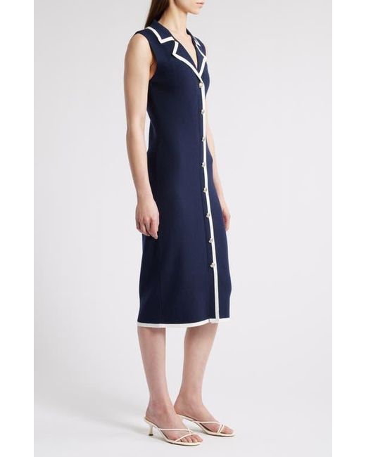 ZOE AND CLAIRE Blue Contrast Front Button Midi Sweater Dress