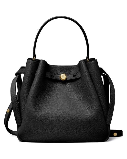 Tory Burch Black Romy Pebble Leather Bucket Bag