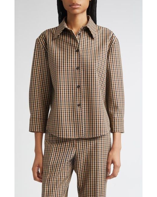 Jil Sander Brown Classic Check Three-Quarter Sleeve Crop Button-Up Shirt