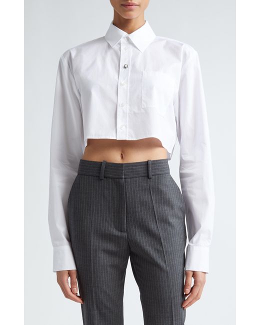 Coperni White Long Sleeve Cotton Button-up Crop Shirt