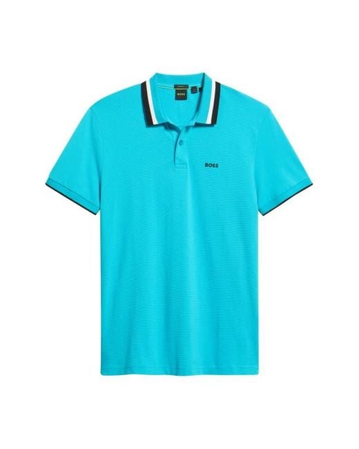 Boss Blue Paddy Tipped Cotton Polo for men