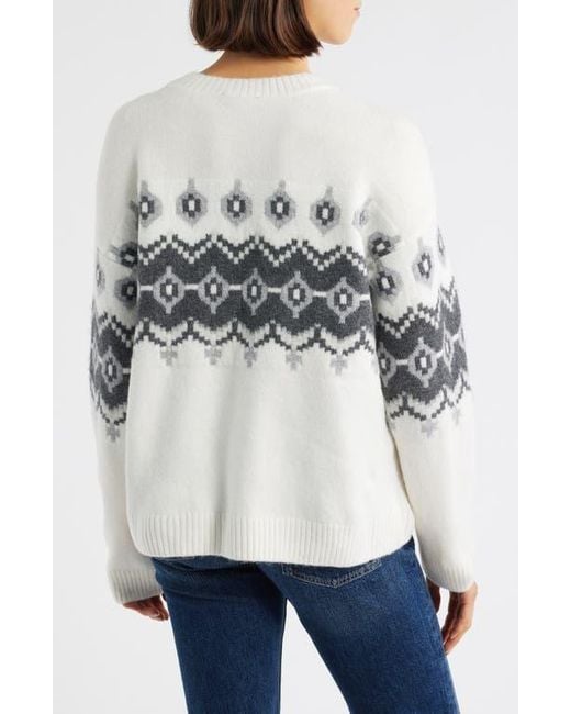 Vince Camuto White Fair Isle Crewneck Sweater
