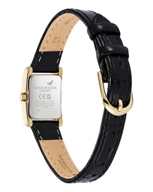 Olivia Burton Black Mini Grove Rectangular Croc Embossed Leather Strap Watch, 16Mm