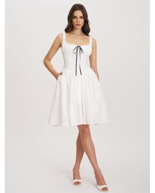 Miss Circle White Madison Cotton Eyelet Square Neck Midi Dress