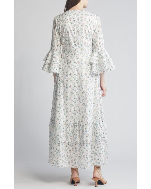 Liberty White Gala Floral Tiered Cotton Maxi Dress