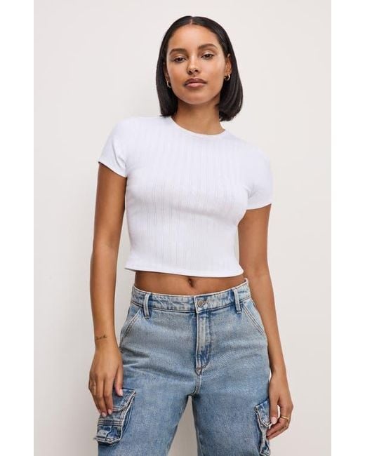 GOOD AMERICAN White Pointelle Baby Tee