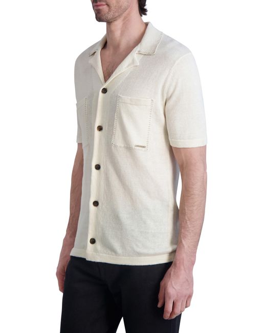 Karl Lagerfeld White Stitch Detail Linen Short Sleeve Cardigan for men