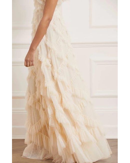 Needle & Thread Natural Genevieve Ruffle Short Sleeve Maxi Gown