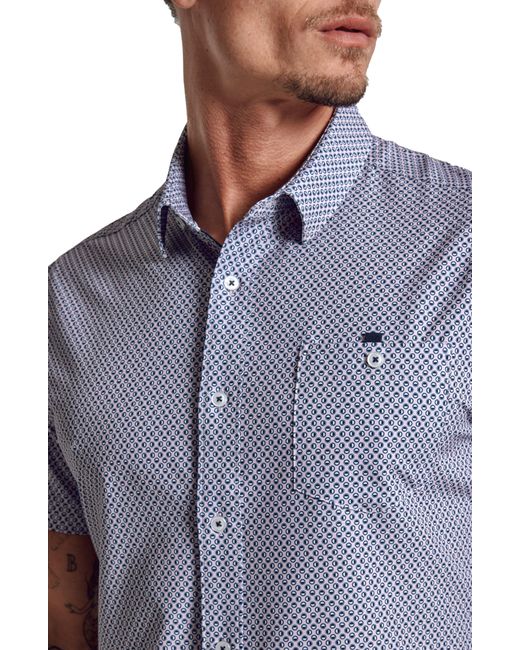 7 Diamonds Blue Santino Short Sleeve Button-up Shirt for men
