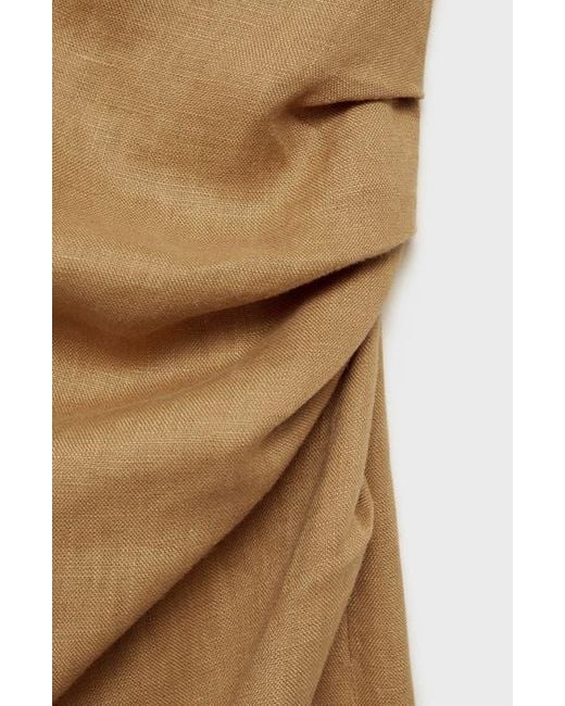 Mango Natural One-Shoulder Linen Midi Dress