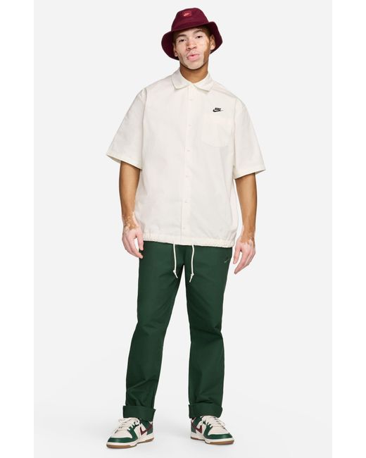 Nike White Club Venice Short Sleeve Drawstring Hem Cotton Button-up Shirt for men
