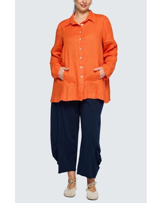 Luukaa Orange Phalia Solid Linen Shirt