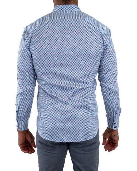 Maceoo Blue Einstein Stretchsymbol 21 Geo Print Cotton Button-up Shirt for men
