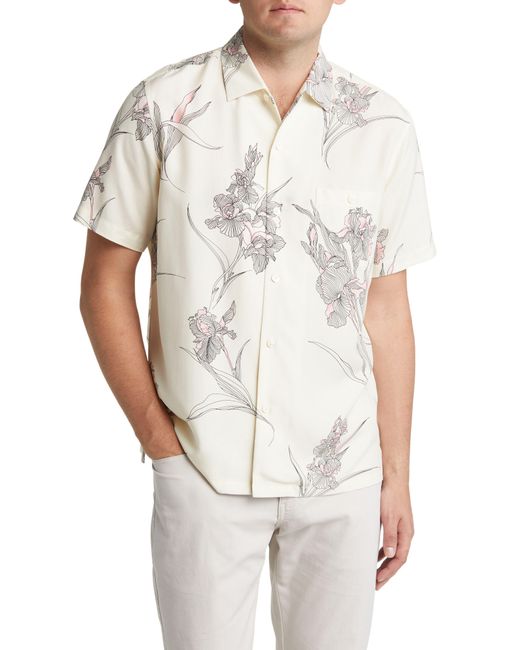 Tori Richard White Storyline Floral Short Sleeve Silk Blend Button-up Shirt for men