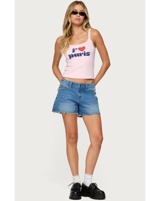 Edikted Blue Love Paris Crop Graphic Camisole