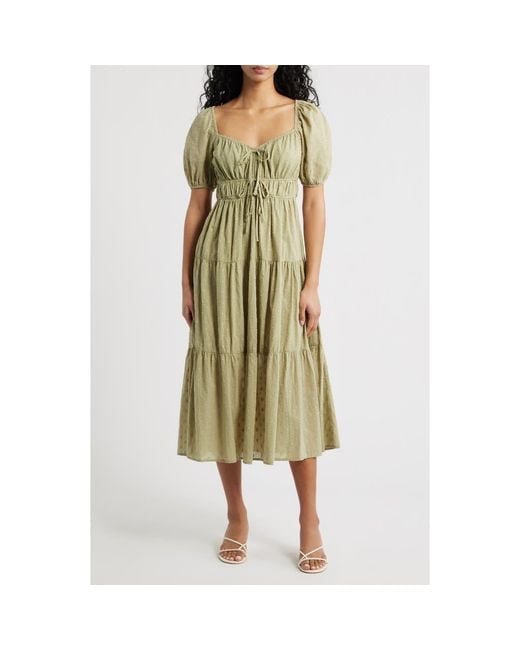 Blu Pepper Women's Green Puff Sleeve Tiered Cotton Midi Dress - eharrisgallery.com Blu Pepper Women's Green Puff Sleeve Tiered Cotton Midi Dress - eharrisgallery.com
