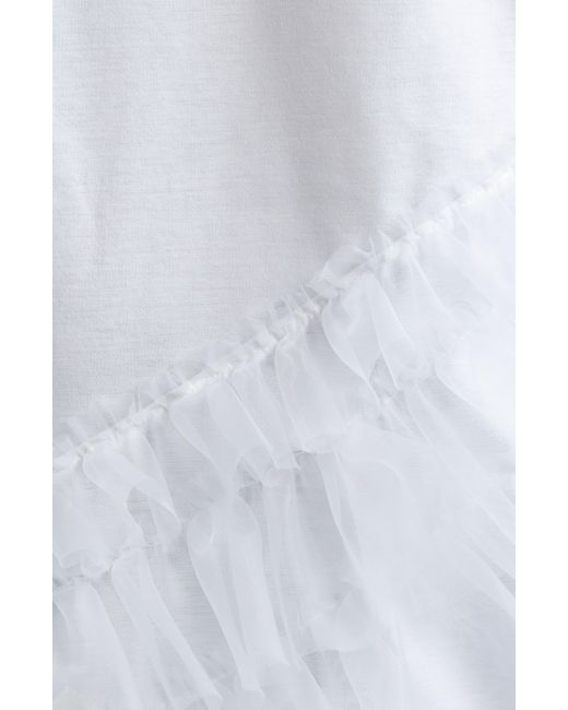 Noir Kei Ninomiya White Asymmetric Ruffle Organza Detail Cotton T-shirt