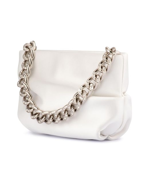 Olga Berg White Jule Satin Top Handle Bag